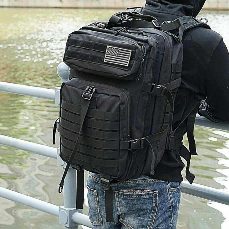 Black 45L Tactical Military Backpack Rucksack Bag Survival Camping Hiking Trekking Travel Backpack