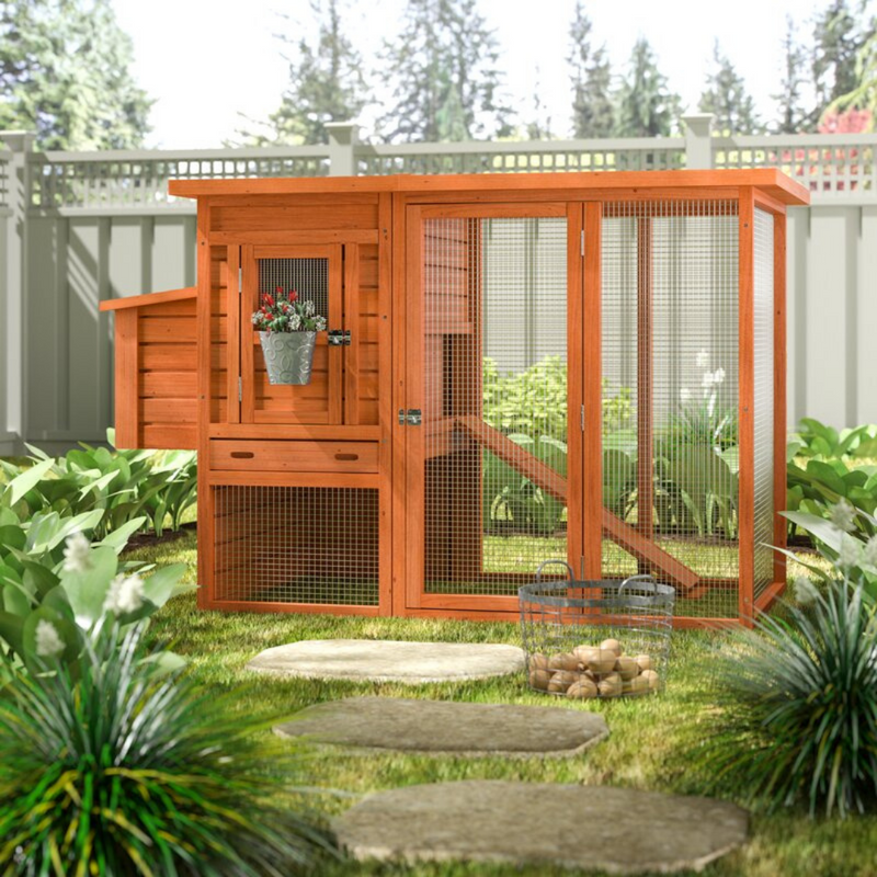 Chicken Coop Cage House with Chicken Run Hutch Nesting Box for Rooster Hen
