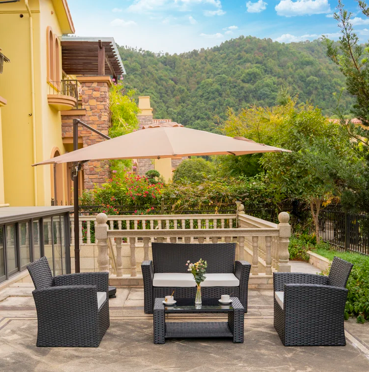 4-Person Outdoor Patio Rattan Furniture Set, Alfresco Garden Outdoor Patio Wicker Chairs and Coffee Table