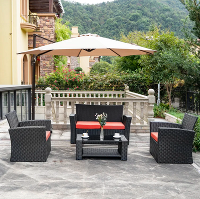 4-Person Outdoor Patio Rattan Furniture Set, Alfresco Garden Outdoor Patio Wicker Chairs and Coffee Table