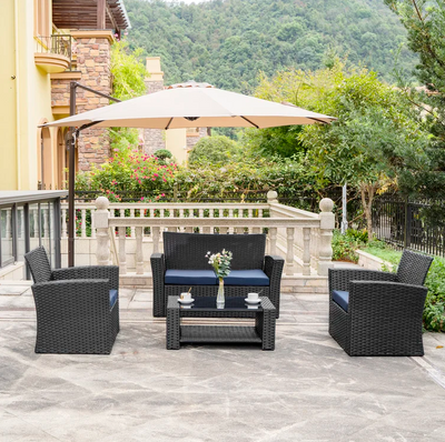 4-Person Outdoor Patio Rattan Furniture Set, Alfresco Garden Outdoor Patio Wicker Chairs and Coffee Table