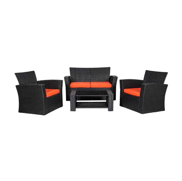 4-Person Outdoor Patio Rattan Furniture Set, Alfresco Garden Outdoor Patio Wicker Chairs and Coffee Table