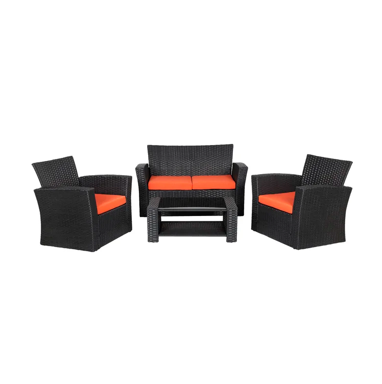 4-Person Outdoor Patio Rattan Furniture Set, Alfresco Garden Outdoor Patio Wicker Chairs and Coffee Table