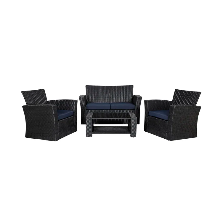 4-Person Outdoor Patio Rattan Furniture Set, Alfresco Garden Outdoor Patio Wicker Chairs and Coffee Table