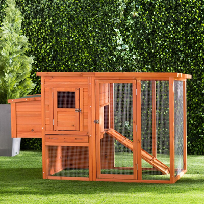 Chicken Coop Cage House with Chicken Run Hutch Nesting Box for Rooster Hen
