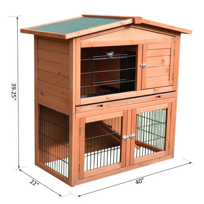 40" Wooden Chicken House Coop Hen Rooster Cage with Chicken Run Ramp and Pull Out Tray