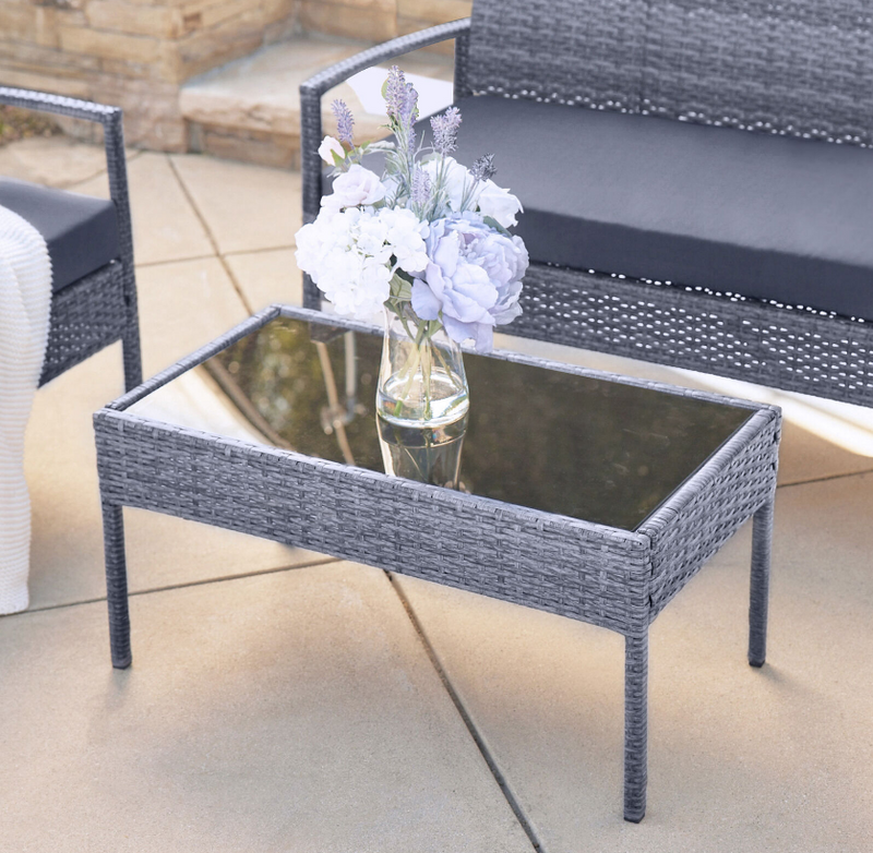 4 Pcs Wicker Outdoor Patio Garden Furniture Set, Rattan Sofa Chairs and Coffee Table
