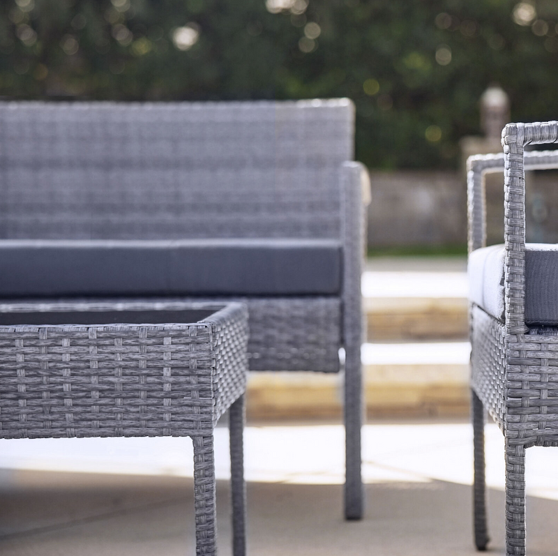 4 Pcs Wicker Outdoor Patio Garden Furniture Set, Rattan Sofa Chairs and Coffee Table