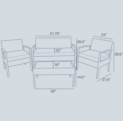 4 Pcs Wicker Outdoor Patio Garden Furniture Set, Rattan Sofa Chairs and Coffee Table