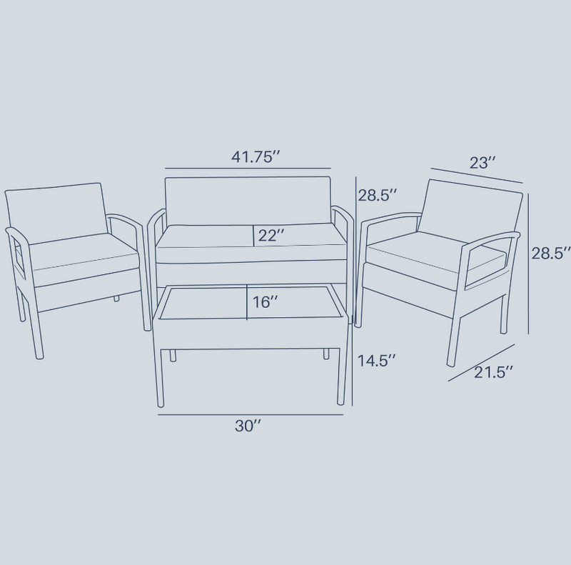 4 Pcs Wicker Outdoor Patio Garden Furniture Set, Rattan Sofa Chairs and Coffee Table