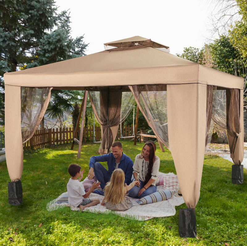 10x10 Feet Outdoor Patio Gazebo Pavilion Canopy Tent Steel 2-Tier with Mask
