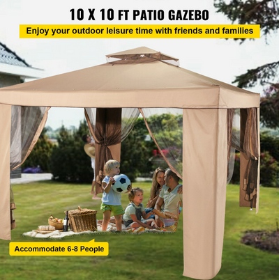 10x10 Feet Outdoor Patio Gazebo Pavilion Canopy Tent Steel 2-Tier with Mask