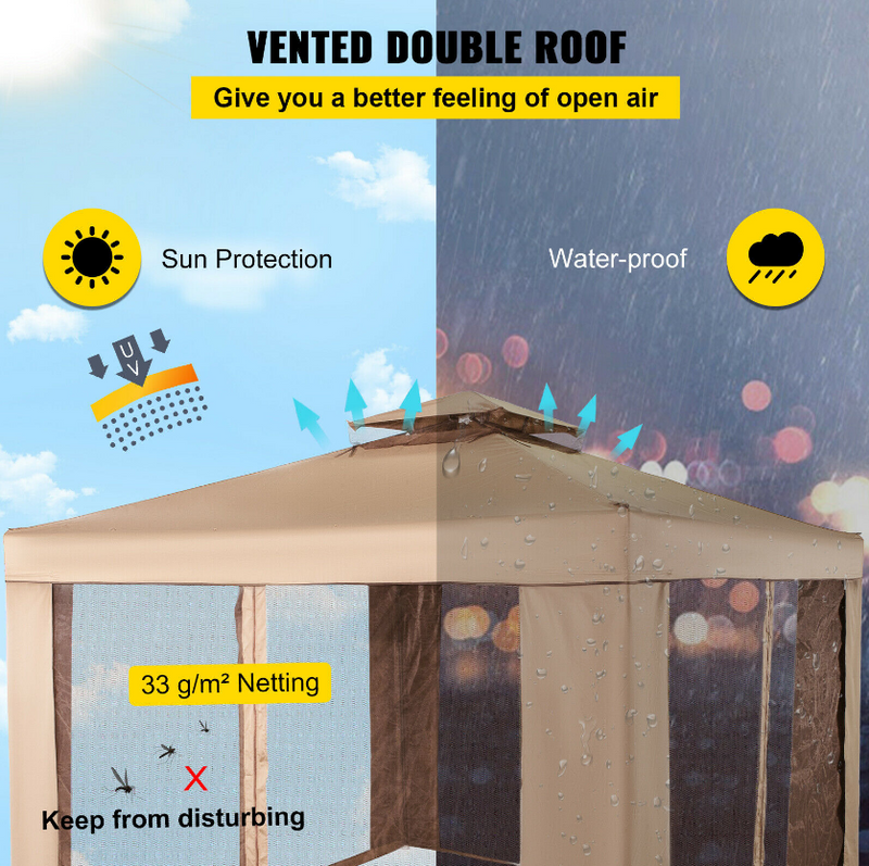 10x10 Feet Outdoor Patio Gazebo Pavilion Canopy Tent Steel 2-Tier with Mask