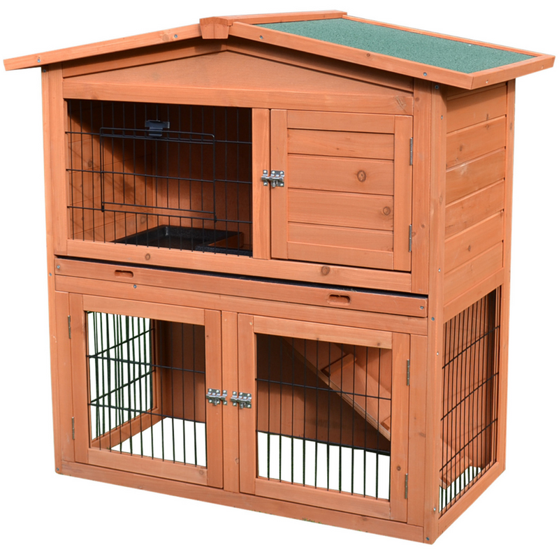 40" Wooden Chicken House Coop Hen Rooster Cage with Chicken Run Ramp and Pull Out Tray