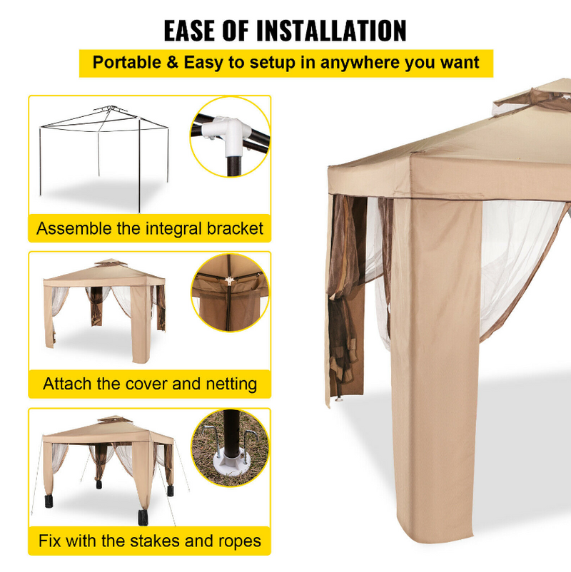 10x10 Feet Outdoor Patio Gazebo Pavilion Canopy Tent Steel 2-Tier with Mask