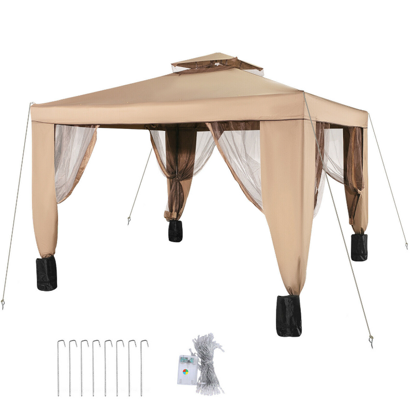 10x10 Feet Outdoor Patio Gazebo Pavilion Canopy Tent Steel 2-Tier with Mask