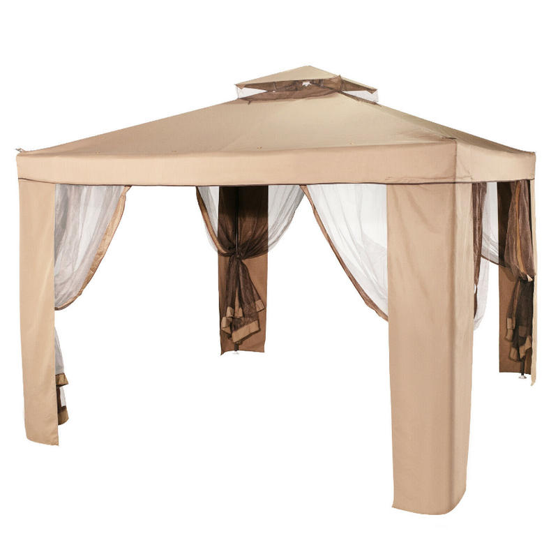 10x10 Feet Outdoor Patio Gazebo Pavilion Canopy Tent Steel 2-Tier with Mask