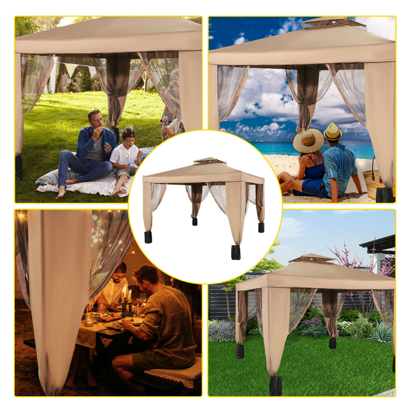 10x10 Feet Outdoor Patio Gazebo Pavilion Canopy Tent Steel 2-Tier with Mask