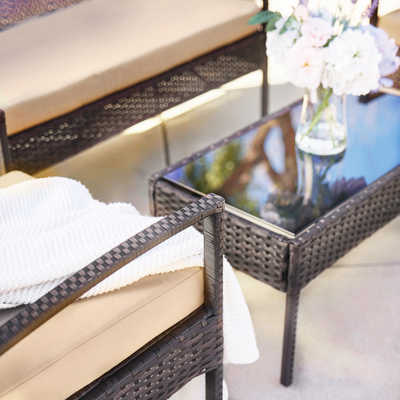 4 Pcs Wicker Outdoor Patio Garden Furniture Set, Rattan Sofa Chairs and Coffee Table