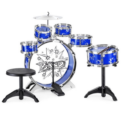 11Pcs Kid's Starter Drums Set Kit Bass Tom Snare Drums Cymbal Drumsticks Foot Pedal & Stool