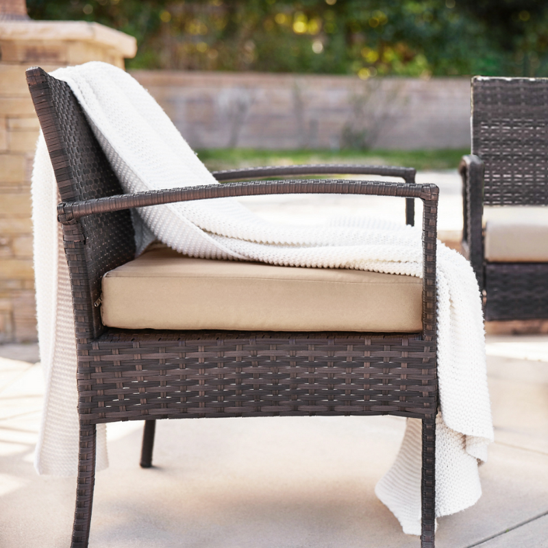 4 Pcs Wicker Outdoor Patio Garden Furniture Set, Rattan Sofa Chairs and Coffee Table