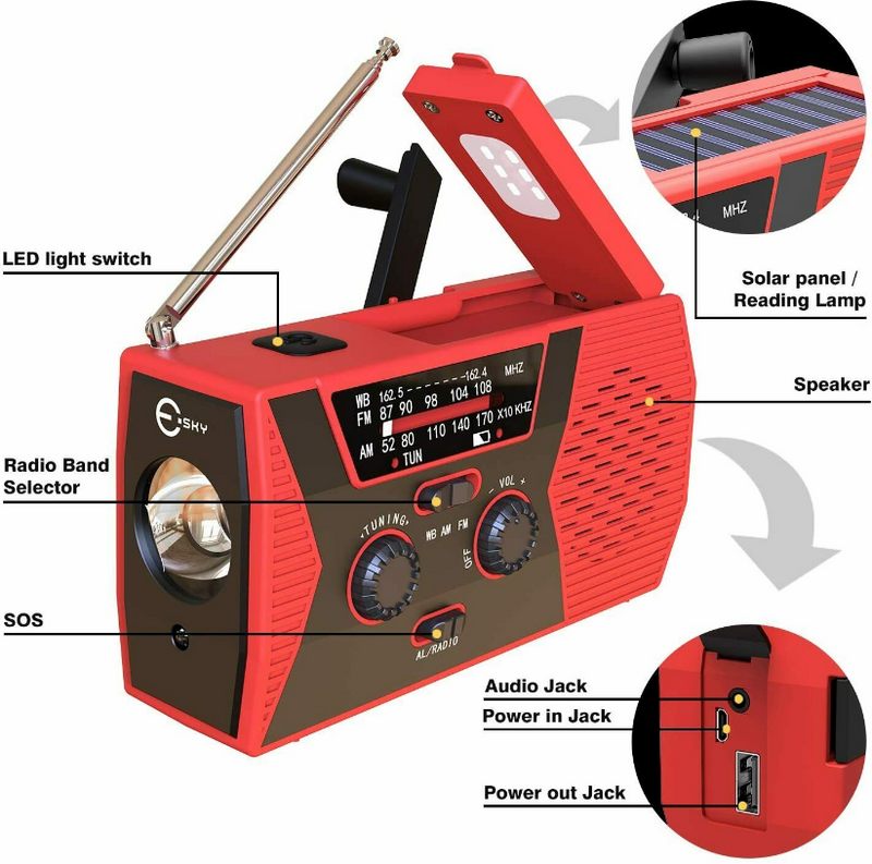 Emergency Radio NOAA Weather Radio Solar Radio Hand Crank AM FM Radio with LED Flashlight