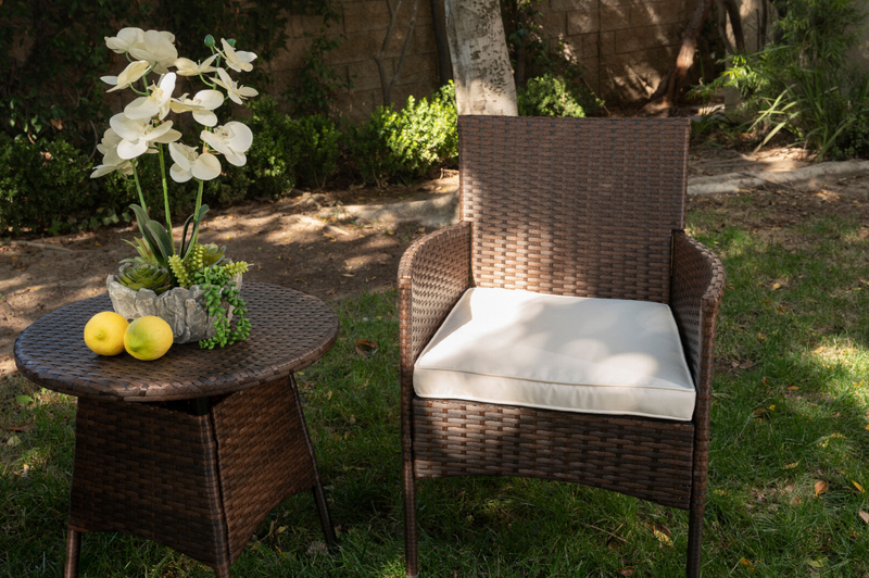 3Pcs Outdoor Wicker Chair Set Rattan Patio Furniture Seat Cushions with Round Coffee Table
