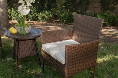 3Pcs Outdoor Wicker Chair Set Rattan Patio Furniture Seat Cushions with Round Coffee Table