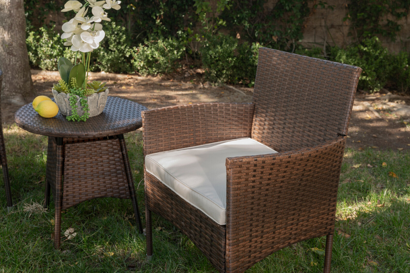 3Pcs Outdoor Wicker Chair Set Rattan Patio Furniture Seat Cushions with Round Coffee Table