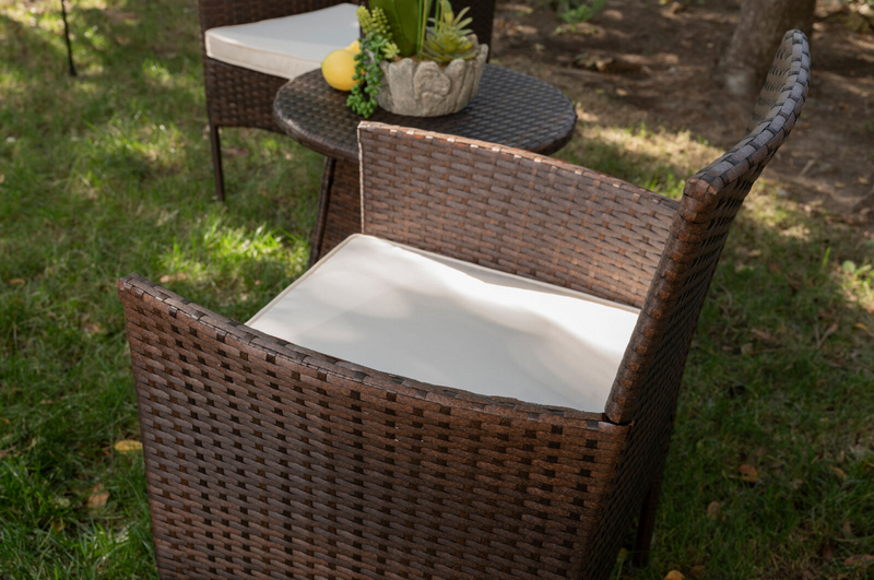 3Pcs Outdoor Wicker Chair Set Rattan Patio Furniture Seat Cushions with Round Coffee Table