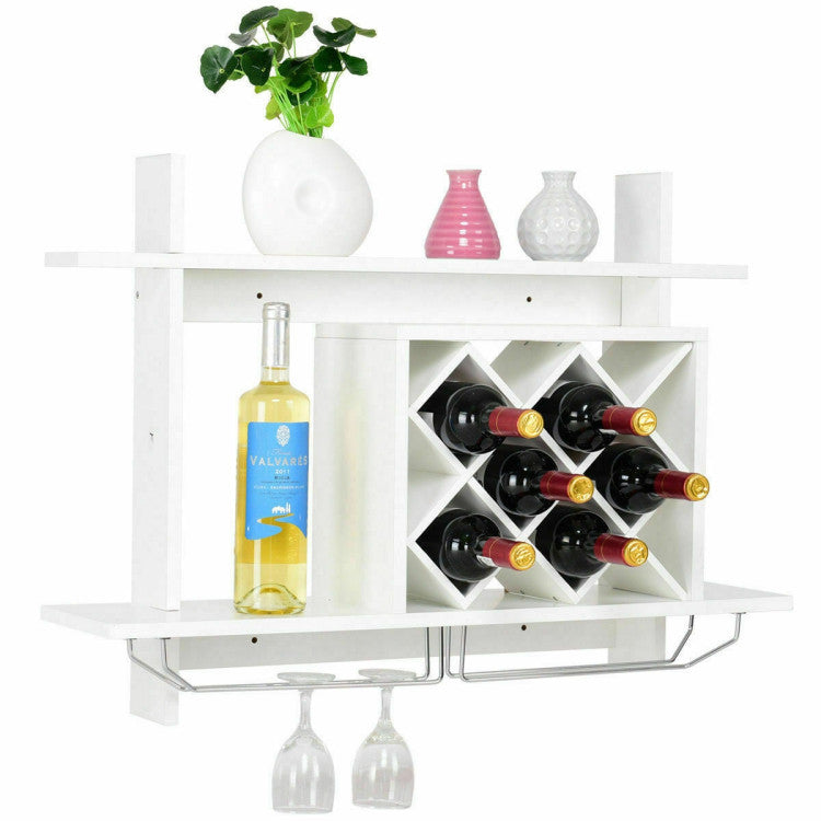 Household Wall Mount Wine Rack Organizer with Glass Holder Storage Shelf
