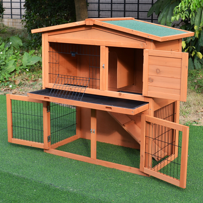 40" Wooden Chicken House Coop Hen Rooster Cage with Chicken Run Ramp and Pull Out Tray