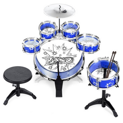 11Pcs Kid's Starter Drums Set Kit Bass Tom Snare Drums Cymbal Drumsticks Foot Pedal & Stool