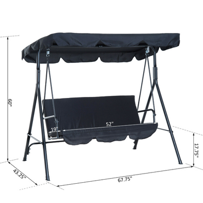 3-Seat Outdoor Porch Swing Hammock Bench Lounge Steel Padded Chair with Canopy