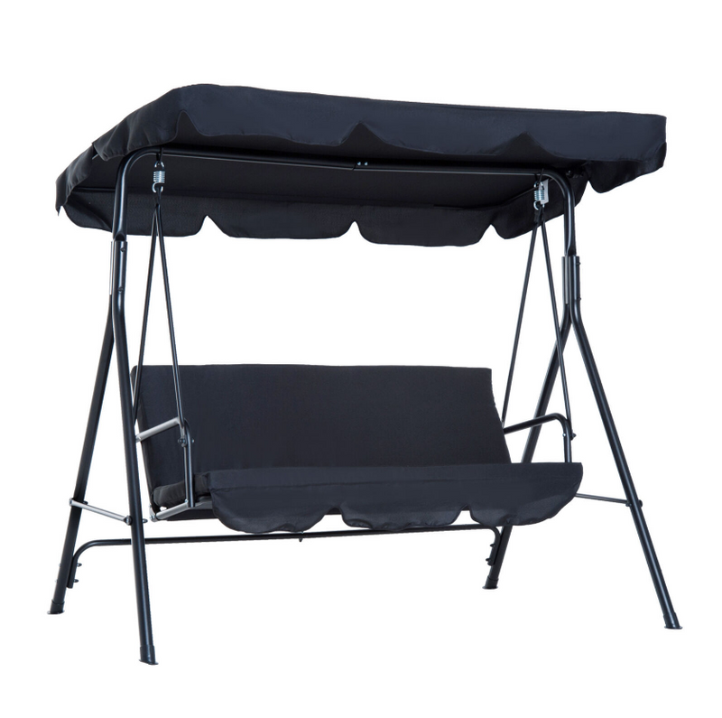 3-Seat Outdoor Porch Swing Hammock Bench Lounge Steel Padded Chair with Canopy