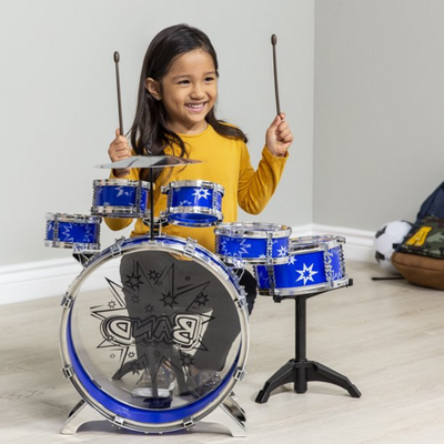 11Pcs Kid's Starter Drums Set Kit Bass Tom Snare Drums Cymbal Drumsticks Foot Pedal & Stool