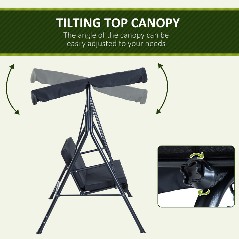 3-Seat Outdoor Porch Swing Hammock Bench Lounge Steel Padded Chair with Canopy