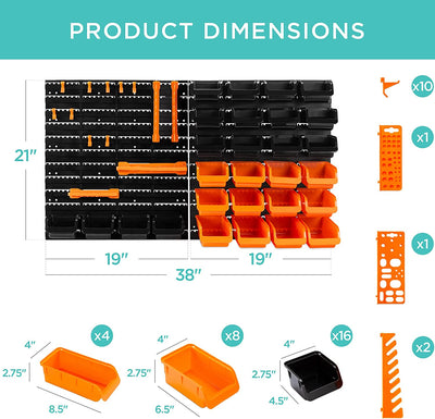 44-Piece Wall Mounted Garage Storage Rack Tools Organizer