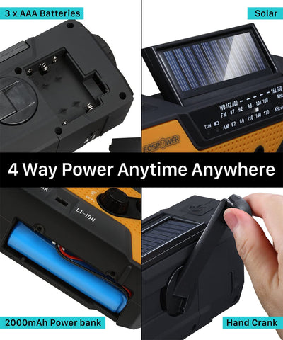 Emergency Weather Solar Radio Hand Crank AM/FM NOAA Radio with LED Flashlight and USB Charger