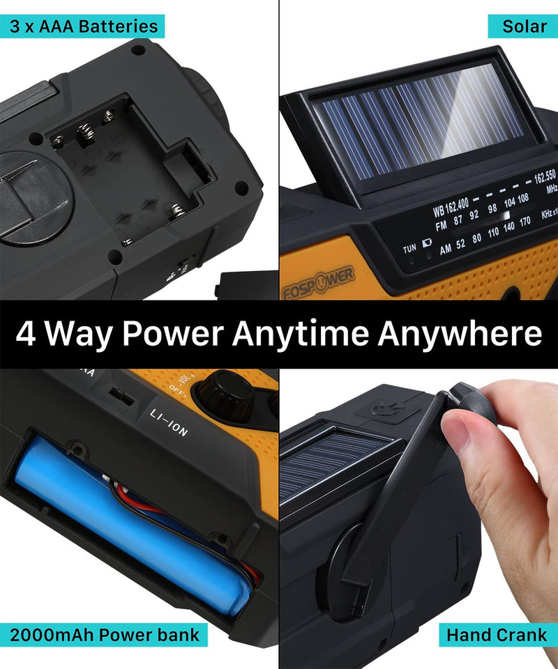 Emergency Weather Solar Radio Hand Crank AM/FM NOAA Radio with LED Flashlight and USB Charger