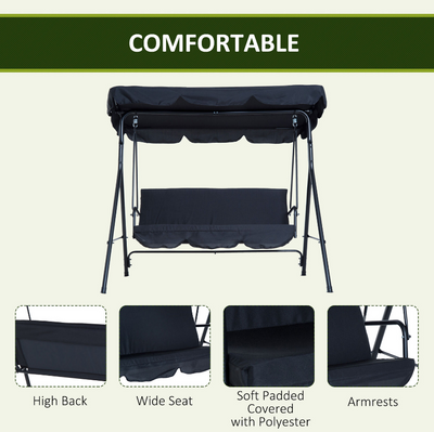 3-Seat Outdoor Porch Swing Hammock Bench Lounge Steel Padded Chair with Canopy