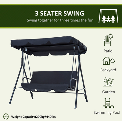3-Seat Outdoor Porch Swing Hammock Bench Lounge Steel Padded Chair with Canopy