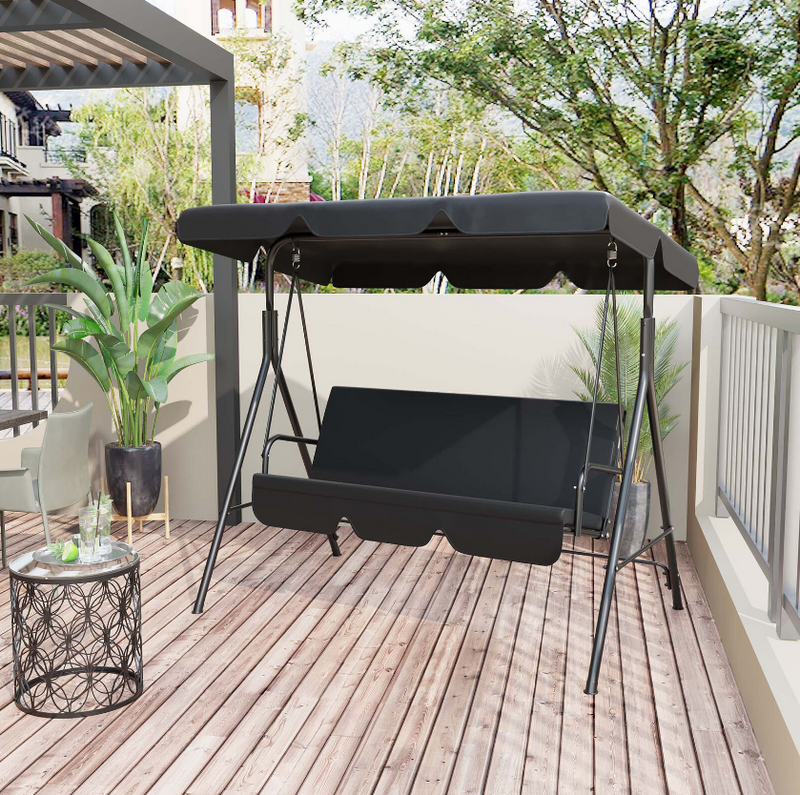3-Seat Outdoor Porch Swing Hammock Bench Lounge Steel Padded Chair with Canopy