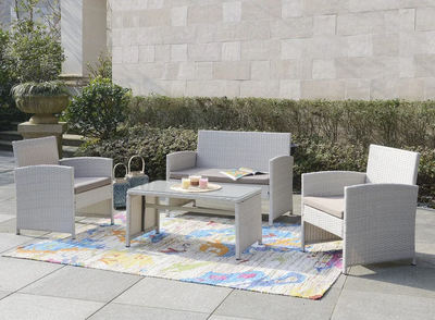 Set of 4 Rattan Wicker Patio Furniture Set, Outdoor Patio Garden Table and Chairs