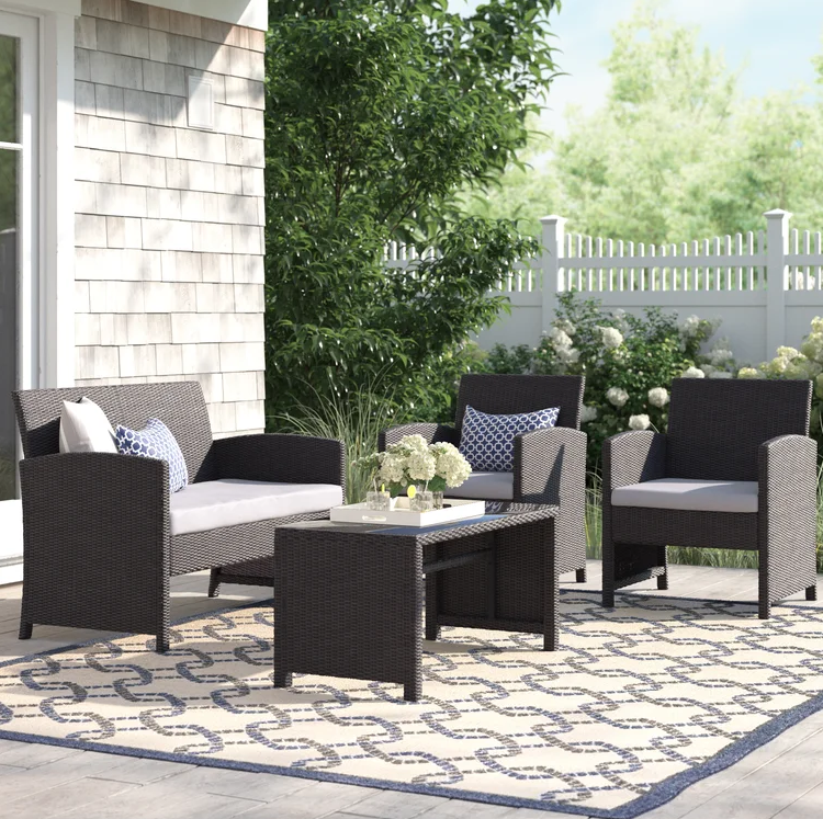 Set of 4 Rattan Wicker Patio Furniture Set, Outdoor Patio Garden Table and Chairs