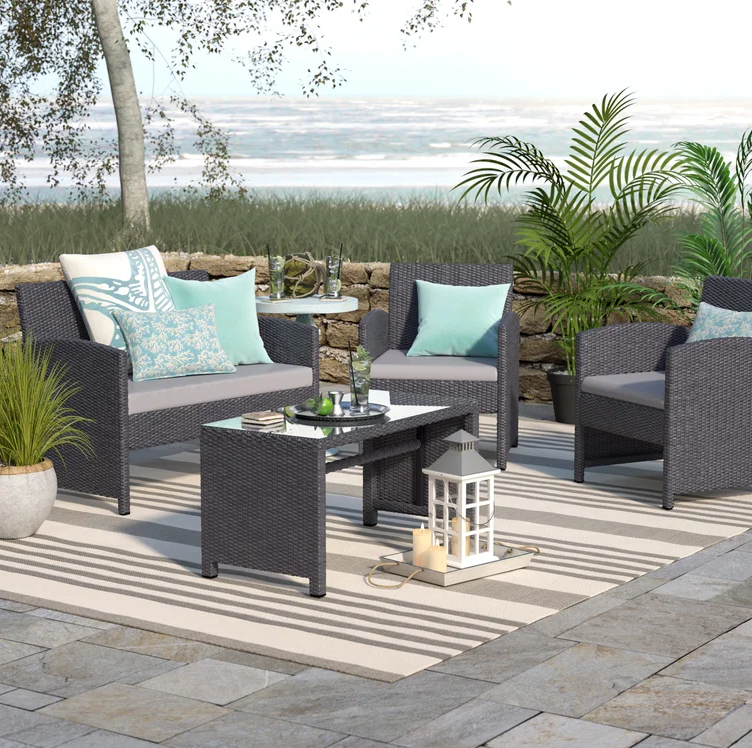 Set of 4 Rattan Wicker Patio Furniture Set, Outdoor Patio Garden Table and Chairs
