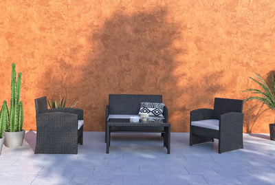 Set of 4 Rattan Wicker Patio Furniture Set, Outdoor Patio Garden Table and Chairs