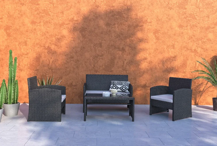 Set of 4 Rattan Wicker Patio Furniture Set, Outdoor Patio Garden Table and Chairs