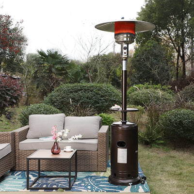 Patio Propane Heater with Wheels & Table, Outdoor Space Heater 48,000 BTU