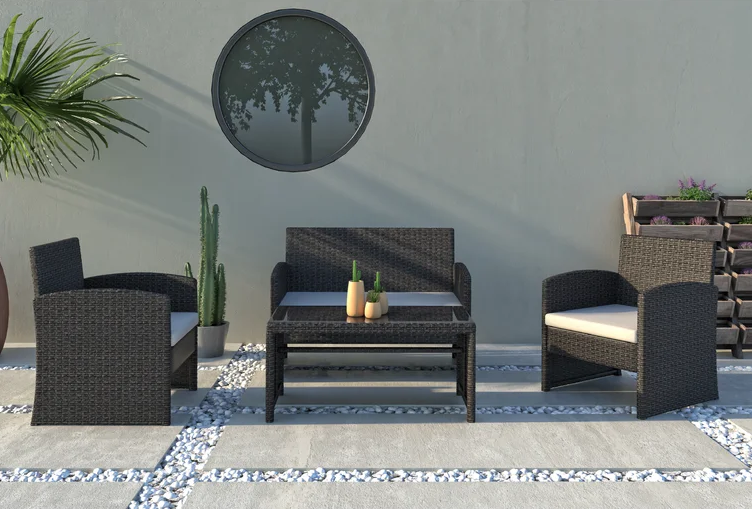 Set of 4 Rattan Wicker Patio Furniture Set, Outdoor Patio Garden Table and Chairs